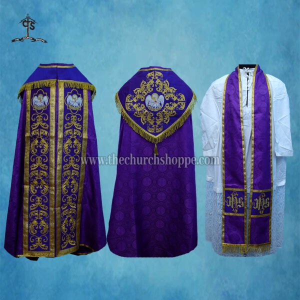 VIOLET GOTHIC COPE AND STOLE SET WITH PELICAN EMBROIDERY