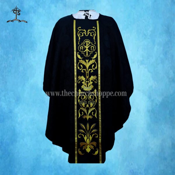 BLACK GOTHIC VESTMENT WITH CHI RHO EMBROIDERY