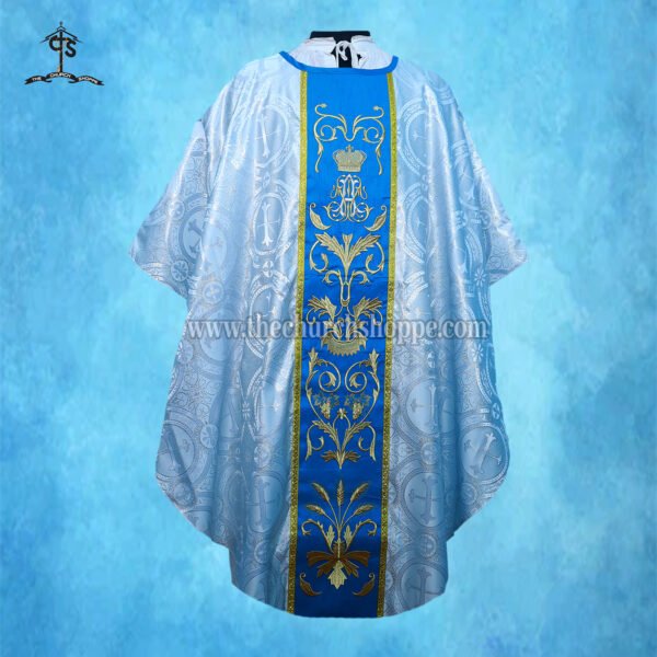 METALLIC SILVER GOTHIC VESTMENT WITH AVE MARIA EMBROIDERY