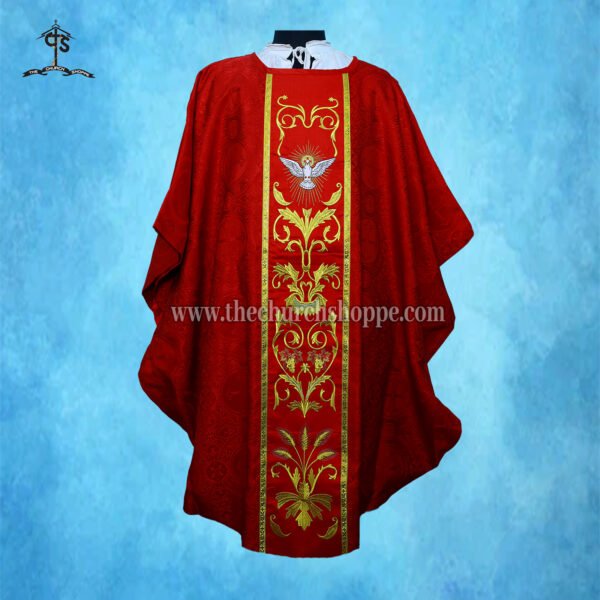 RED GOTHIC VESTMENT WITH HOLY SPIRIT EMBROIDERY