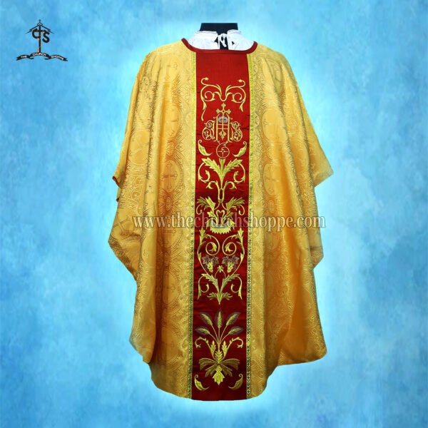 YELLOW GOTHIC VESTMENT WITH IHS EMBROIDERY