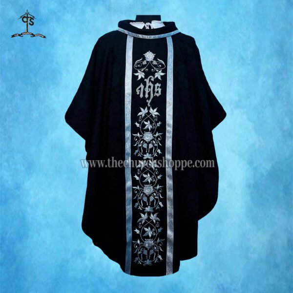 BLACK GOTHIC VESTMENT WITH IHS EMBROIDERY
