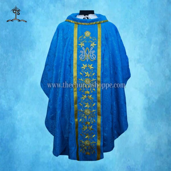MARIAN BLUE GOTHIC VESTMENT WITH AVE MARIA EMBROIDERY