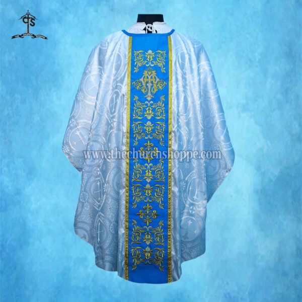 METALLIC SILVER GOTHIC VESTMENT WITH AVE MARIA EMBROIDERY