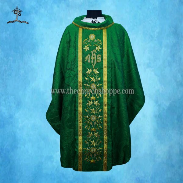 GREEN GOTHIC VESTMENT WITH IHS EMBROIDERY