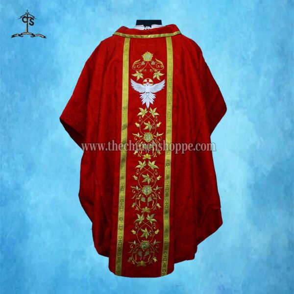 RED GOTHIC VESTMENT WITH HOLY SPIRIT EMBROIDERY