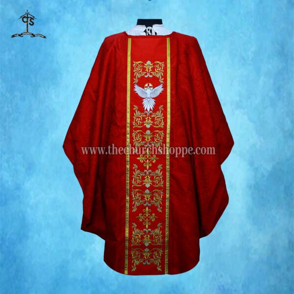 RED GOTHIC VESTMENT WITH HOLY SPIRIT EMBROIDERY
