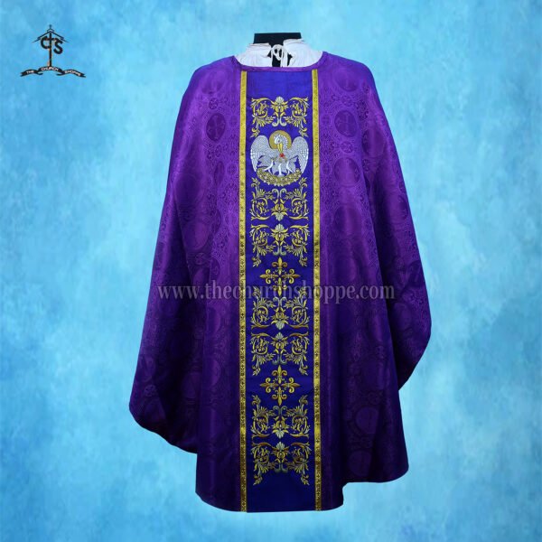 VIOLET GOTHIC VESTMENT WITH PELICAN EMBROIDERY