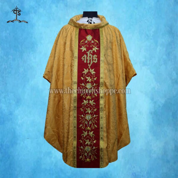 YELLOW GOTHIC VESTMENT WITH IHS EMBROIDERY