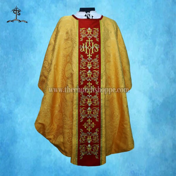YELLOW GOTHIC VESTMENT WITH IHS EMBROIDERY