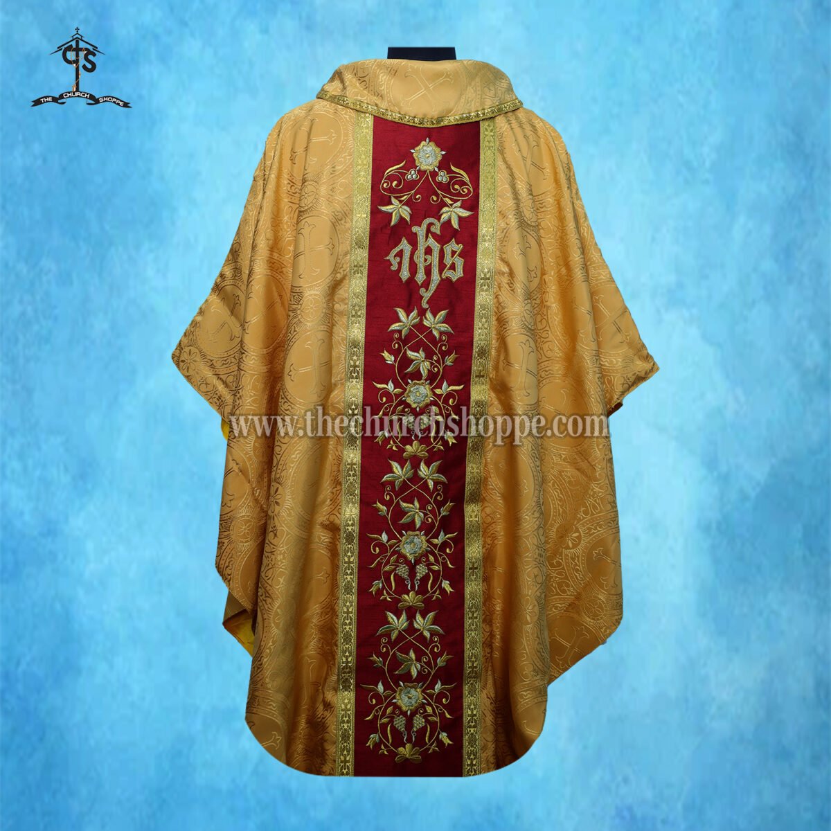 YELLOW GOTHIC VESTMENT WITH IHS EMBROIDERY - Image 2