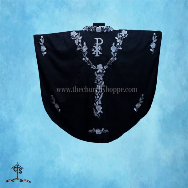 BLACK GOTHIC VESTMENT WITH CHI RHO EMBROIDERY