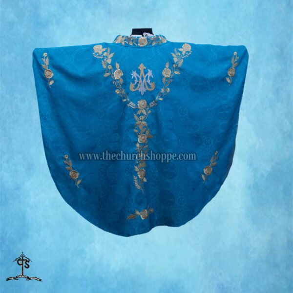 MARIAN BLUE GOTHIC VESTMENT WITH AM EMBROIDERY