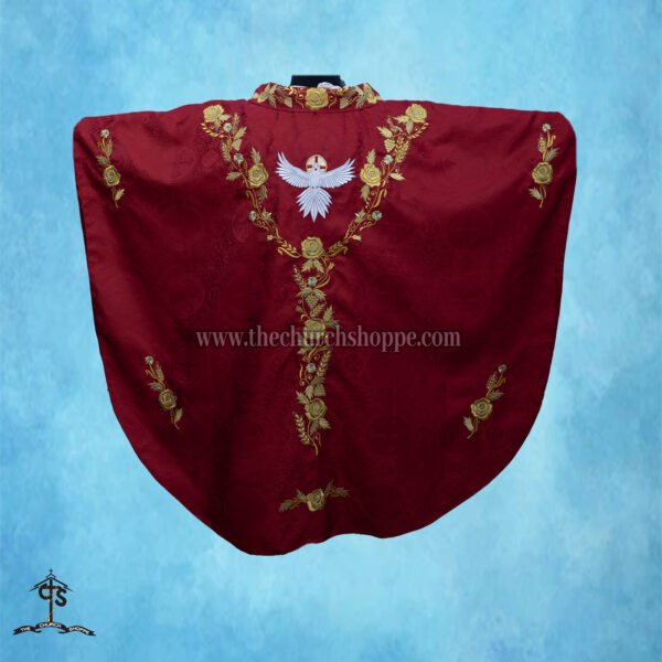 RED GOTHIC VESTMENT WITH HOLY SPIRIT EMBROIDERY