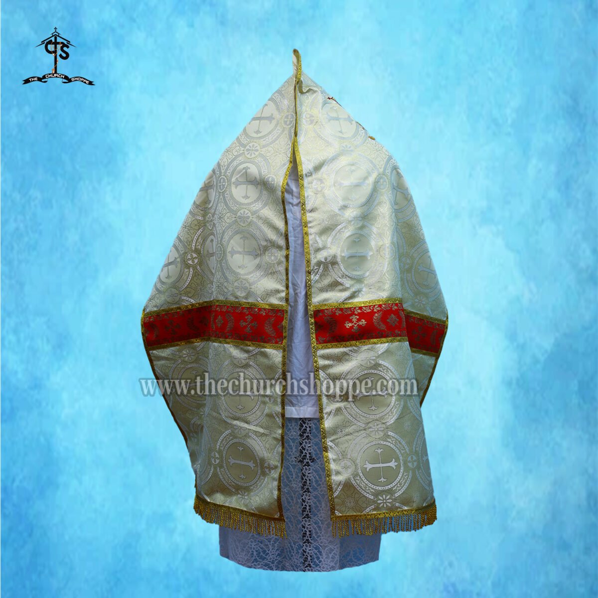 METALLIC GOLD HUMERAL VEIL WITH NATIVITY EMBROIDERY - Image 3