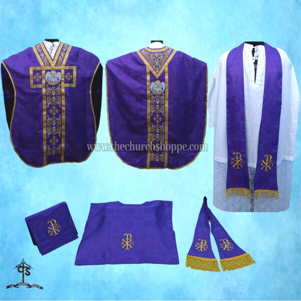 VIOLET ST. PHILIP NERI VESTMENT AND MASS SET WITH PELICAN EMBROIDERY