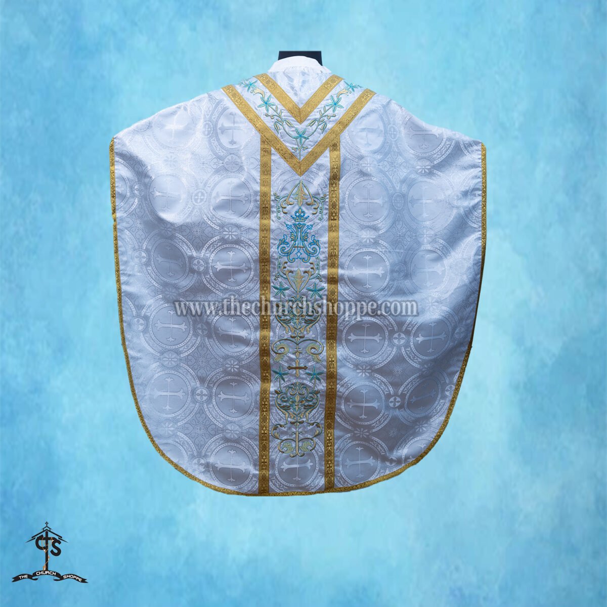 METALLIC SILVER  ST. PHILIP NERI VESTMENT AND MASS SET WITH AVE MARIA EMBROIDERY - Image 5