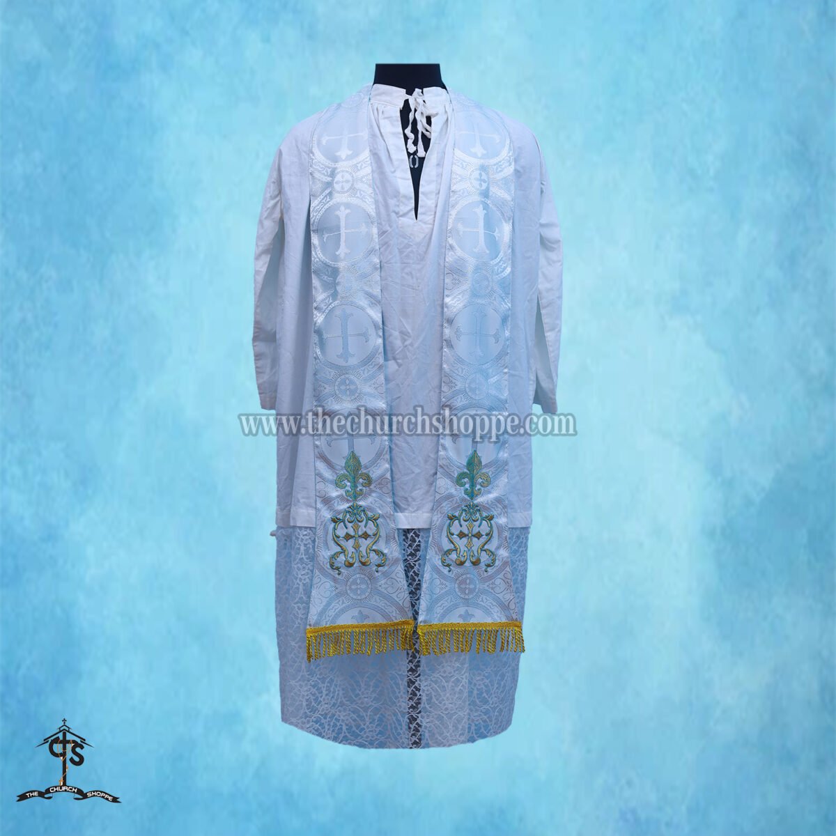 METALLIC SILVER  ST. PHILIP NERI VESTMENT AND MASS SET WITH AVE MARIA EMBROIDERY - Image 3