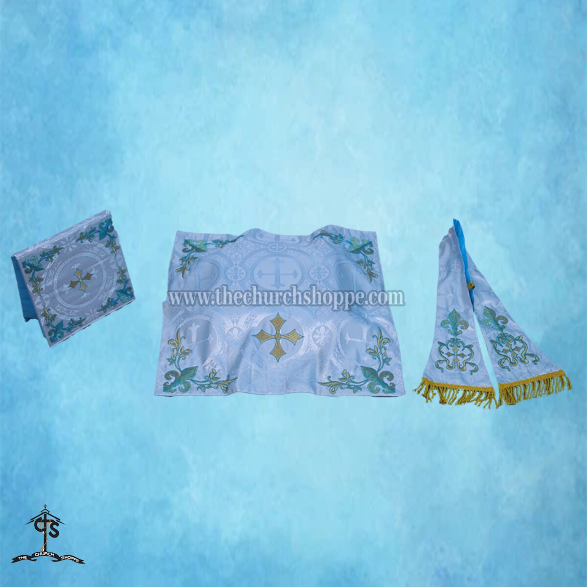 METALLIC SILVER  ST. PHILIP NERI VESTMENT AND MASS SET WITH AVE MARIA EMBROIDERY - Image 4