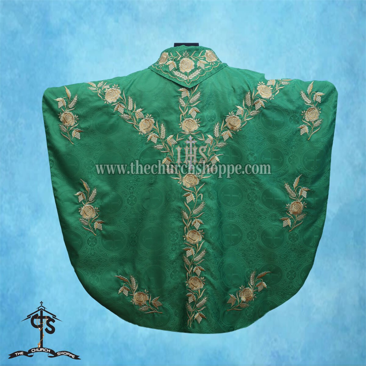 GREEN GOTHIC VESTMENT WITH IHS EMBROIDERY - Image 2