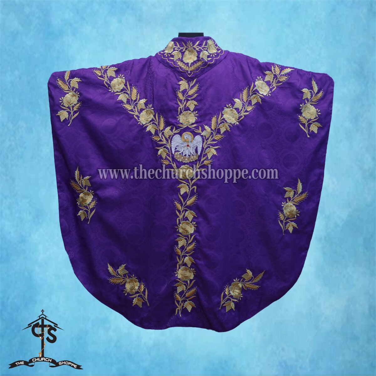 VIOLET GOTHIC VESTMENT WITH PAX AND PELICAN EMBROIDERY - Image 2