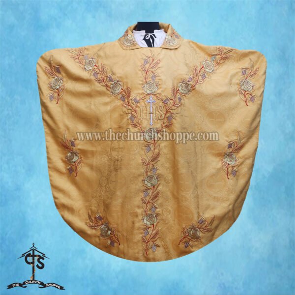 YELLOW GOTHIC VESTMENT WITH IHS EMBROIDERY