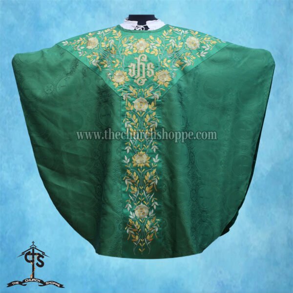 GREEN GOTHIC VESTMENT WITH IHS EMBROIDERY