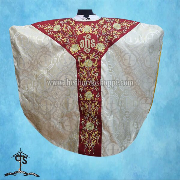 METALLIC GOLD GOTHIC VESTMENT WITH IHS EMBROIDERY