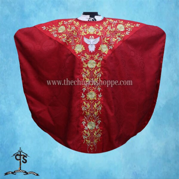 RED GOTHIC VESTMENT WITH HOLY SPIRIT EMBROIDERY