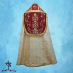METALLIC GOLD ROMAN COPE AND STOLE SET WITH THREE HOLY HEARTS EMBROIDERY - Image 2