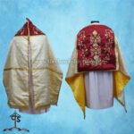 METALLIC GOLD HUMERAL VEIL WITH THREE HOLY HEARTS EMBROIDERY