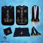 BLACK ROMAN FIDDLEBACK CHASUBLE AND MASS SET WITH PAX EMBROIDERY