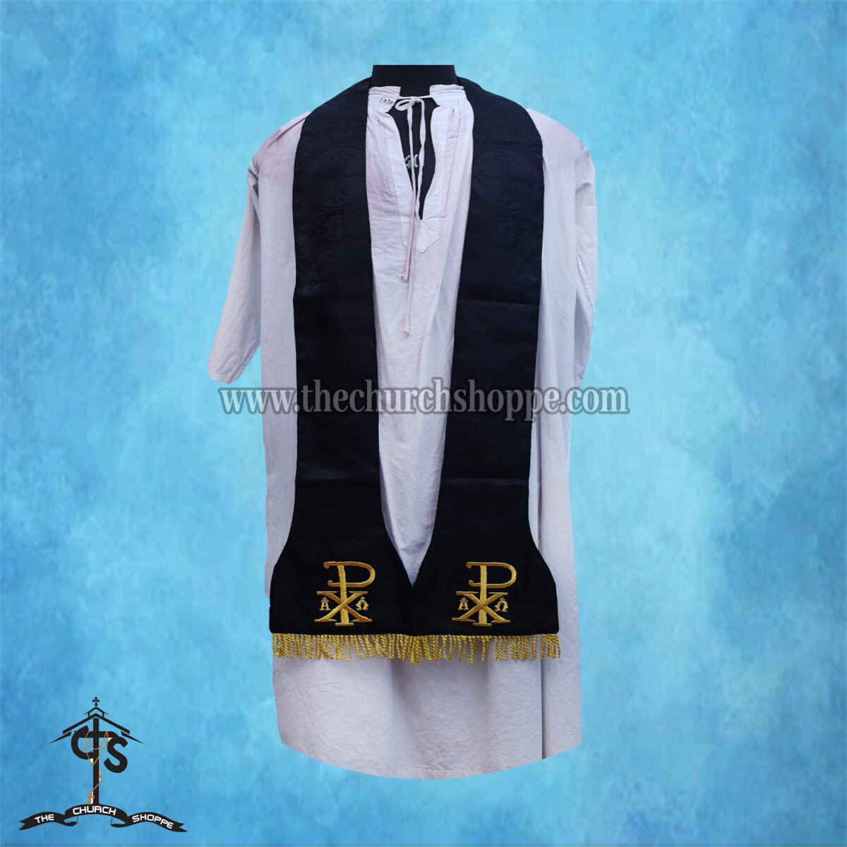 BLACK ROMAN FIDDLEBACK CHASUBLE AND MASS SET WITH PAX EMBROIDERY - Image 4