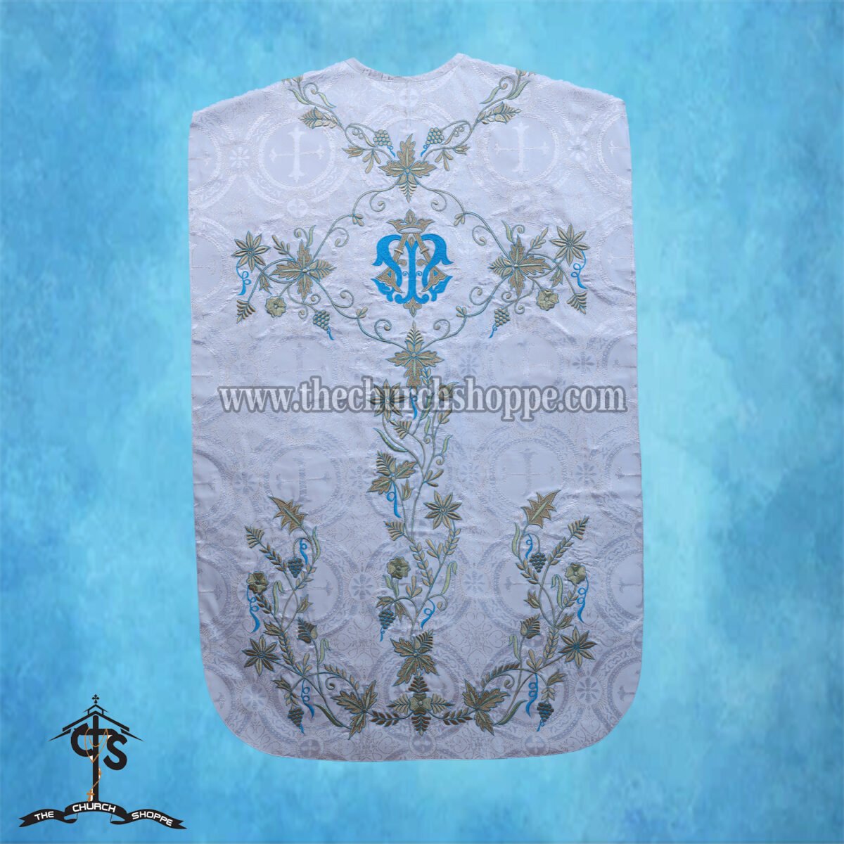 METALLIC SILVER ROMAN FIDDLEBACK CHASUBLE AND MASS SET WITH AM EMBROIDERY - Image 2