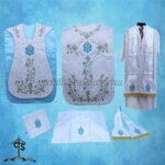 METALLIC SILVER ROMAN FIDDLEBACK CHASUBLE AND MASS SET WITH AM EMBROIDERY