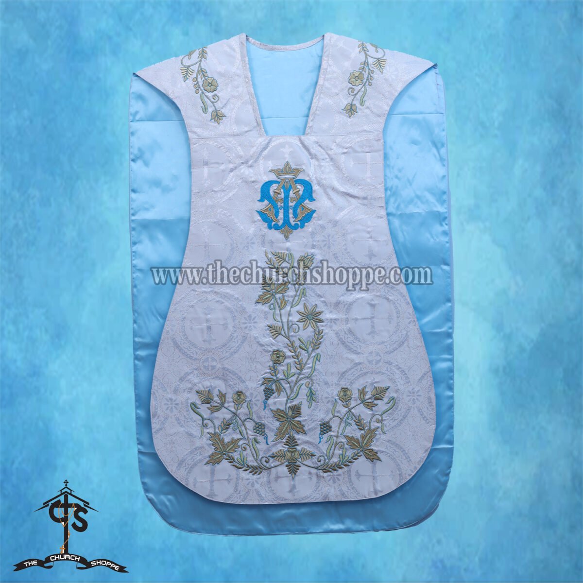 METALLIC SILVER ROMAN FIDDLEBACK CHASUBLE AND MASS SET WITH AM EMBROIDERY - Image 3