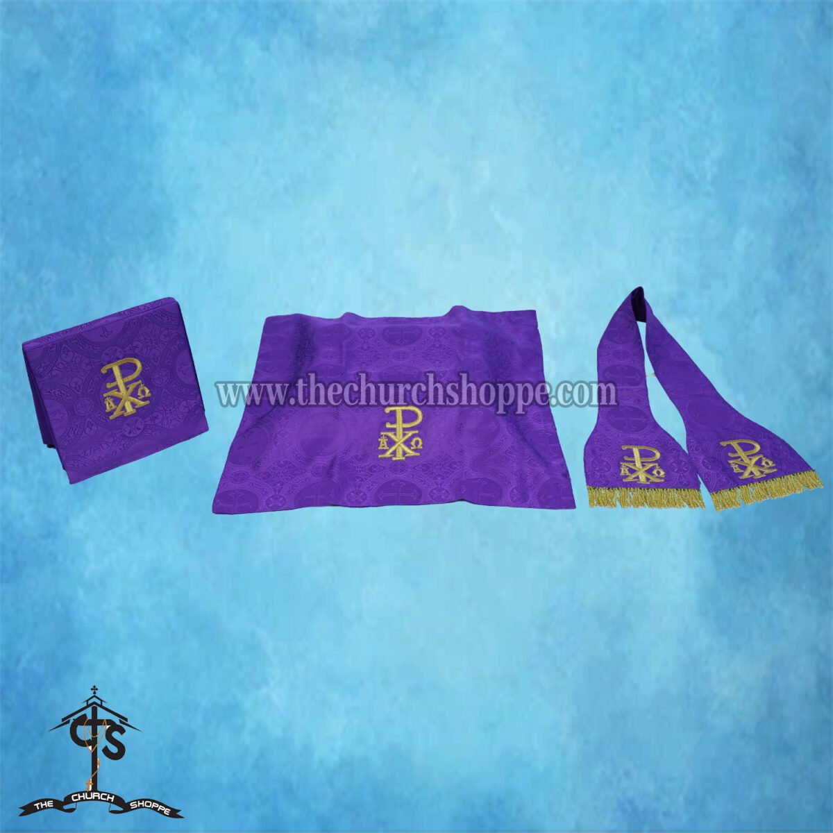 VIOLET ROMAN FIDDLEBACK CHASUBLE AND MASS SET WITH PELICAN EMBROIDERY - Image 5
