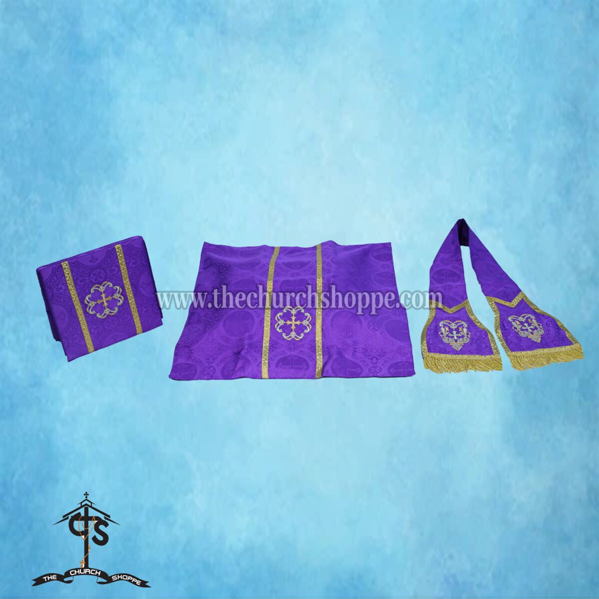 VIOLET ROMAN FIDDLEBACK CHASUBLE AND MASS SET WITH PELICAN EMBROIDERY - Image 5