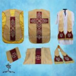 YELLOW ROMAN FIDDLEBACK CHASUBLE AND MASS SET WITH IHS EMBROIDERY
