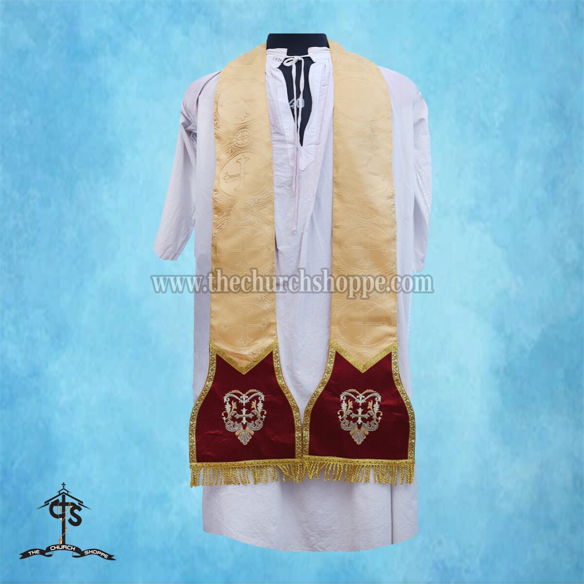 YELLOW ROMAN FIDDLEBACK CHASUBLE AND MASS SET WITH IHS EMBROIDERY - Image 4