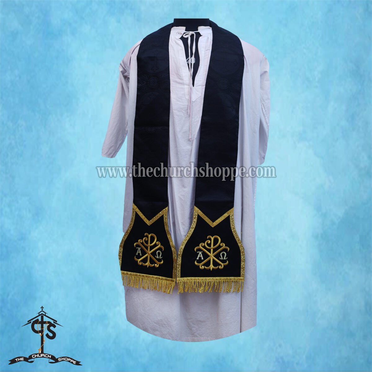 BLACK ROMAN FIDDLEBACK CHASUBLE AND MASS SET WITH PAX EMBROIDERY - Image 4