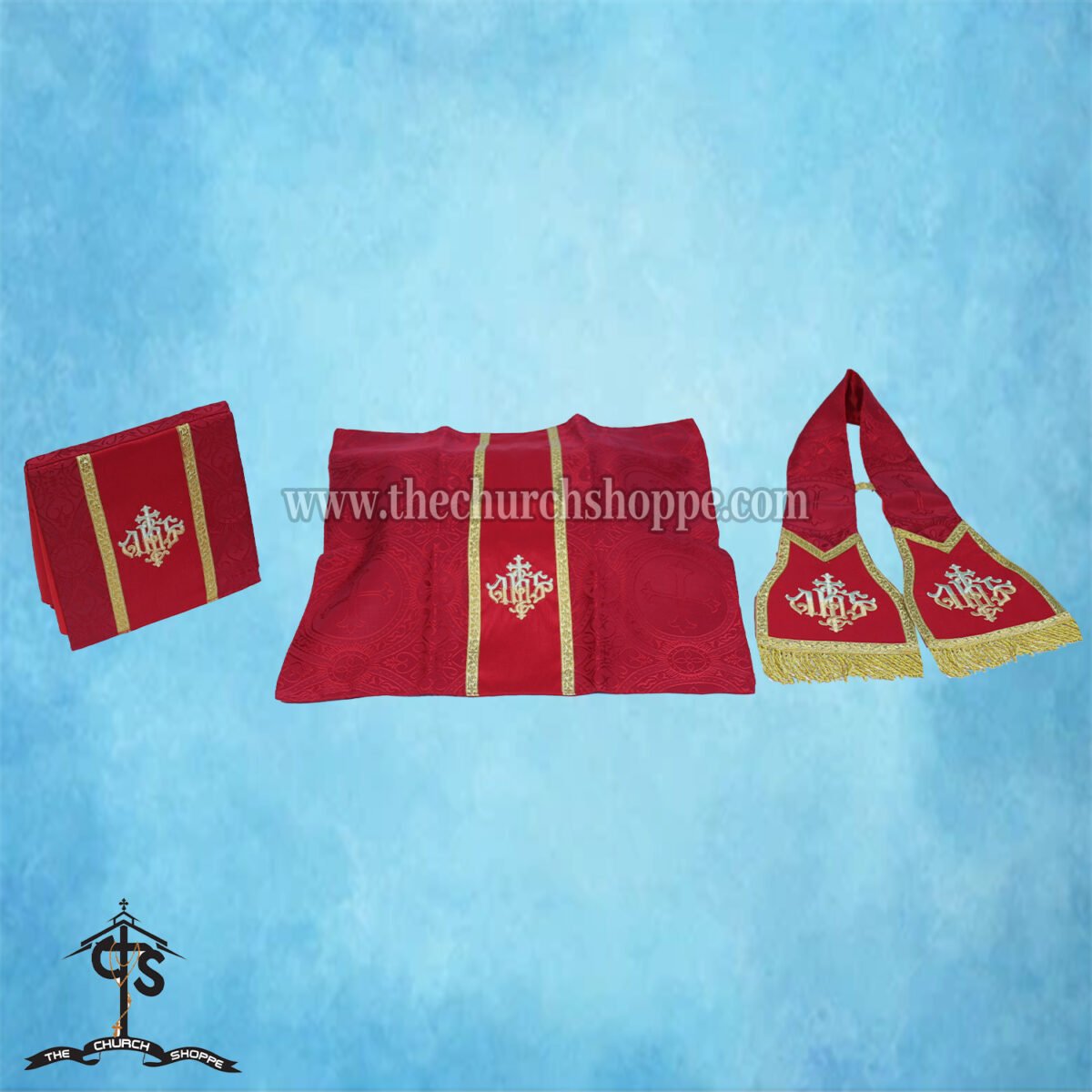 RED ROMAN FIDDLEBACK CHASUBLE AND MASS SET WITH HOLY SPIRIT EMBROIDERY - Image 5