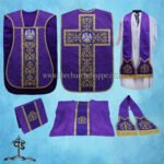 VIOLET ROMAN FIDDLEBACK CHASUBLE AND MASS SET WITH PELICAN EMBROIDERY