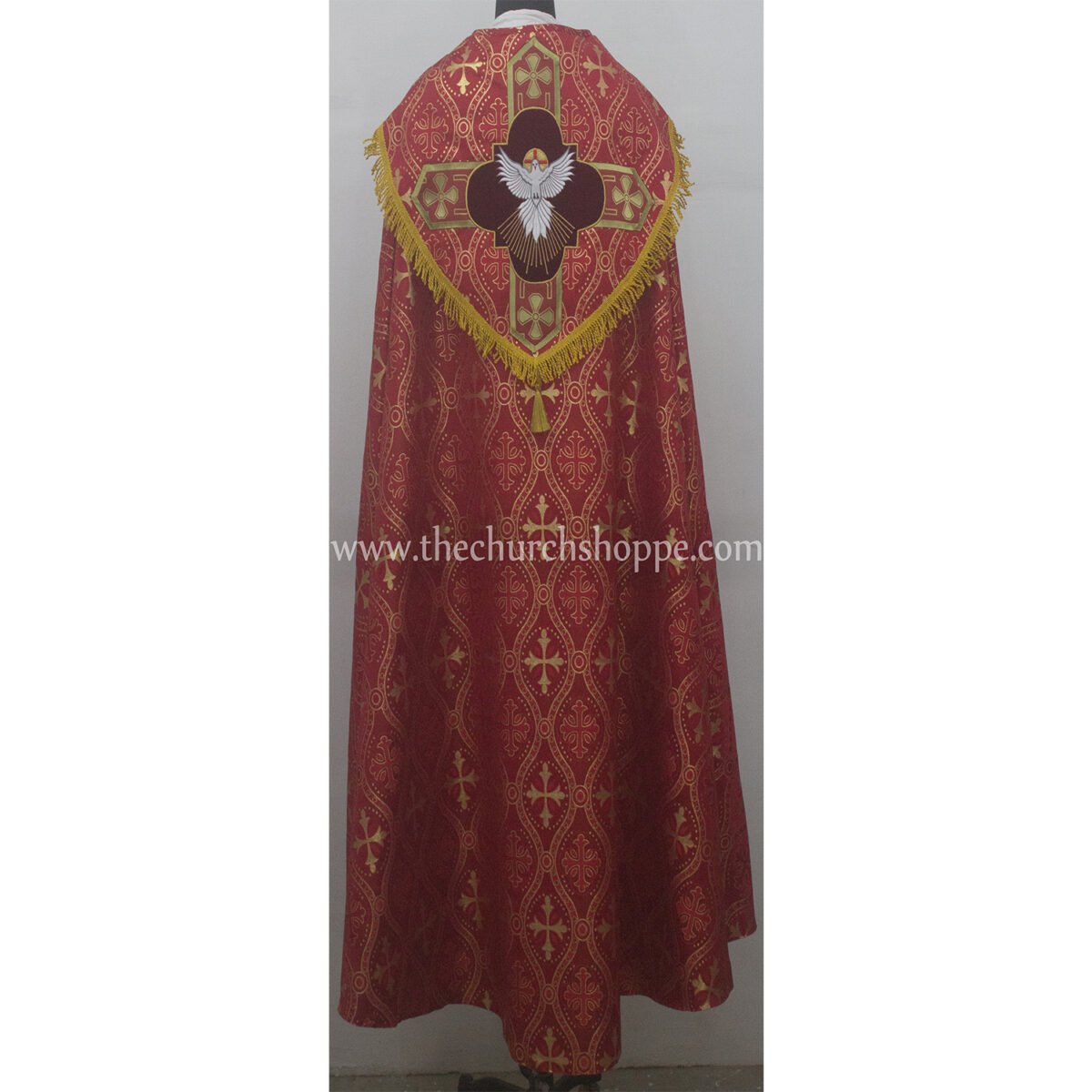 METALLIC RED GOTHIC COPE AND STOLE SET WITH HOLY SPIRIT EMBROIDERY - Image 1