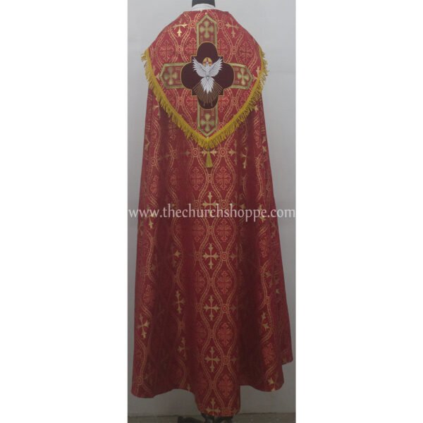 METALLIC RED GOTHIC COPE AND STOLE SET WITH HOLY SPIRIT EMBROIDERY