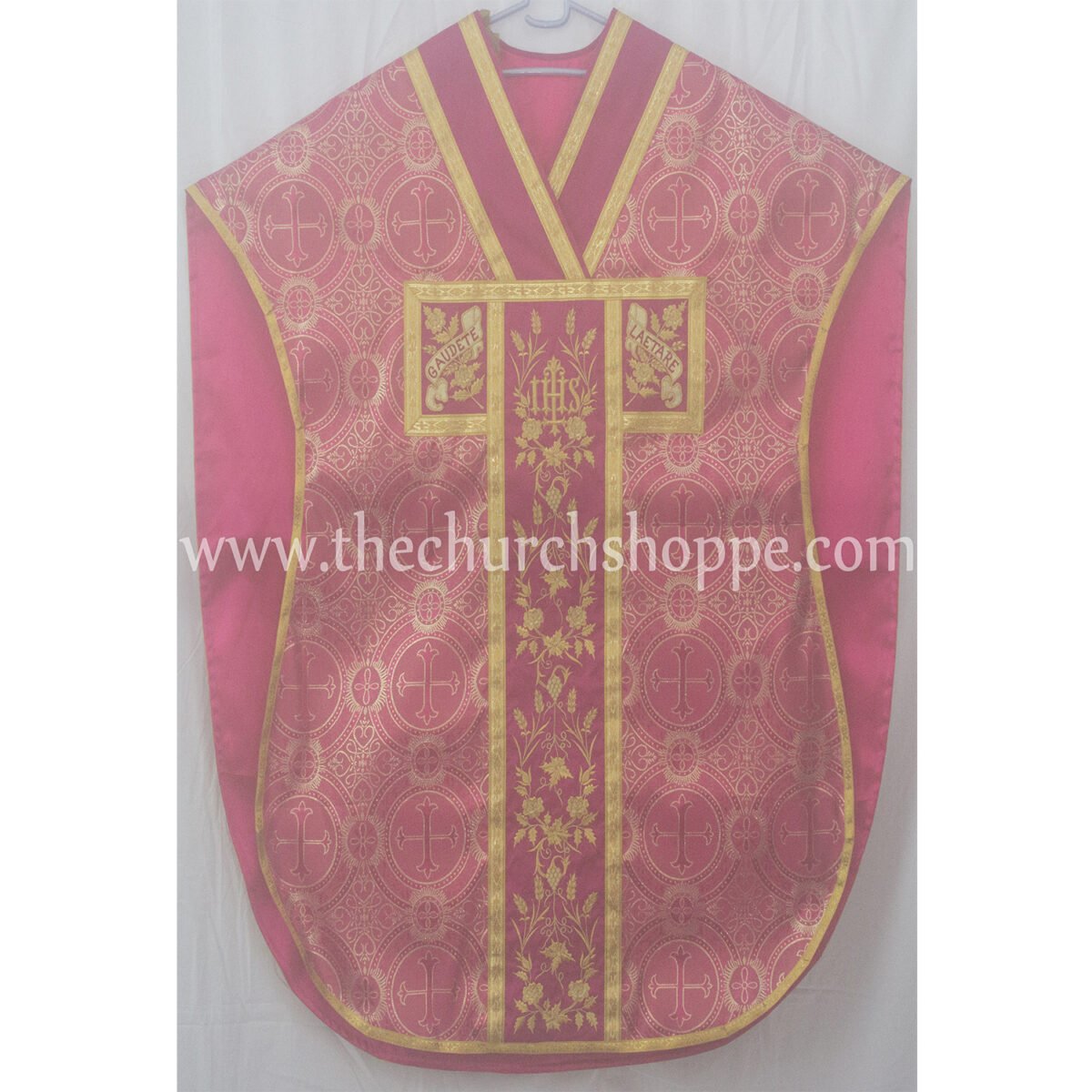 METALLIC DARK ROSE ST. PHILIP NERI VESTMENT AND MASS SET WITH IHS EMBROIDERY - Image 1