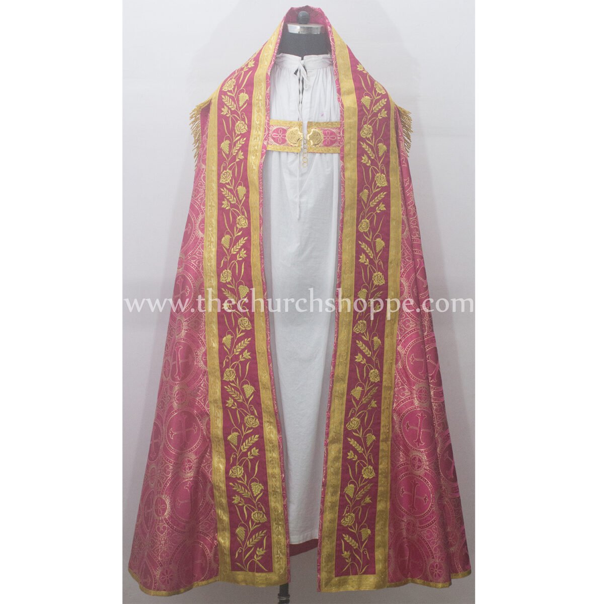 METALLIC DARK ROSE ROMAN COPE AND STOLE SET WITH IHS EMBROIDERY - Image 2