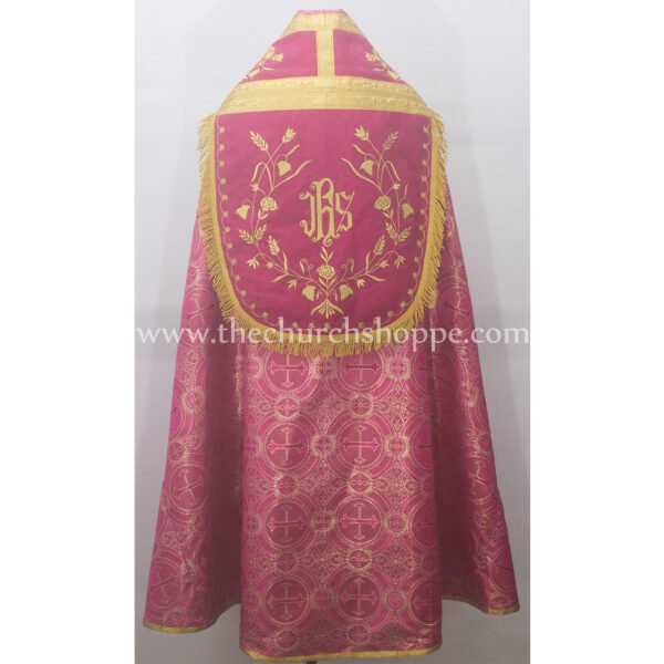 METALLIC DARK ROSE ROMAN COPE AND STOLE SET WITH IHS EMBROIDERY
