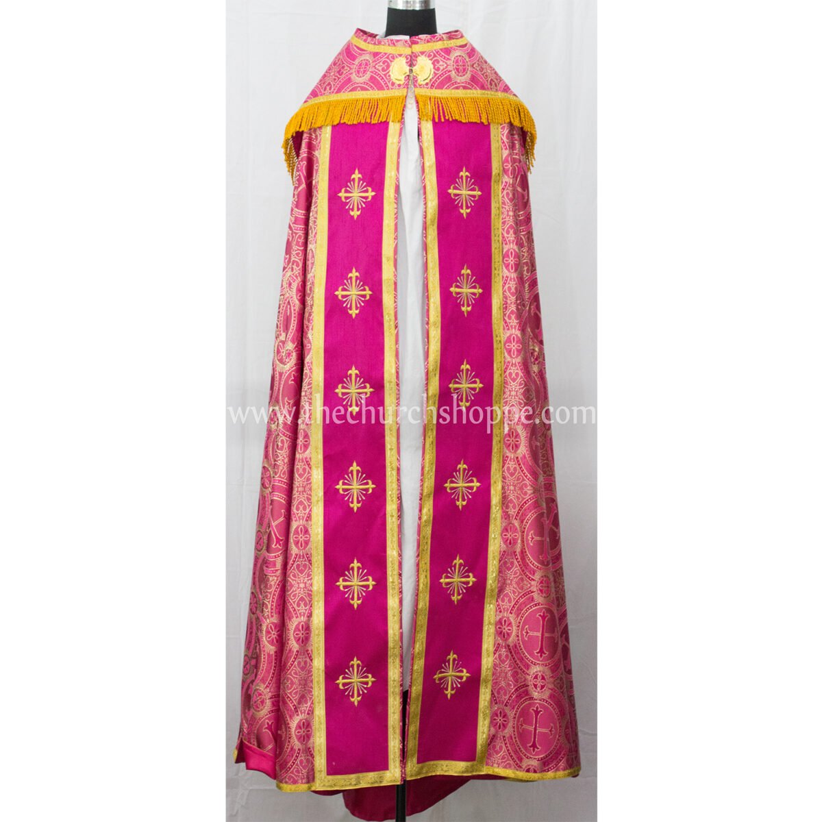 METALLIC DARK ROSE GOTHIC COPE AND STOLE SET WITH IHS EMBROIDERY - Image 2