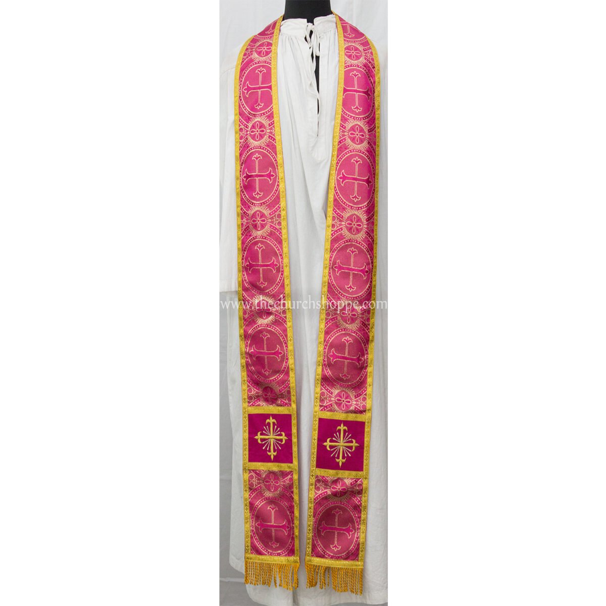 METALLIC DARK ROSE GOTHIC COPE AND STOLE SET WITH IHS EMBROIDERY - Image 3